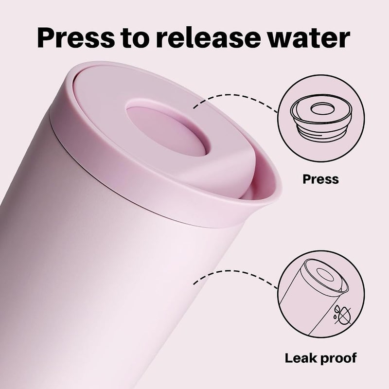 bottle bottle Insulated Travel Mug, Stainless Steel, 350ml, Push Button Lid, Keeps Cold for 12 Hours, Keeps Hot for 8 Hours, Stylish Design (Pink) - Image 4