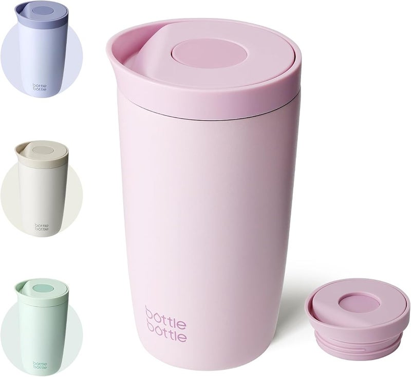 bottle bottle Insulated Travel Mug, Stainless Steel, 350ml, Push Button Lid, Keeps Cold for 12 Hours, Keeps Hot for 8 Hours, Stylish Design (Pink) - Image 1