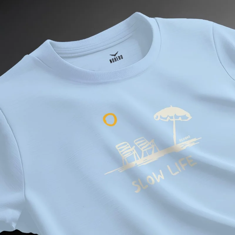 نوبيرو Men's Light Blue Graphic Print T-Shirt