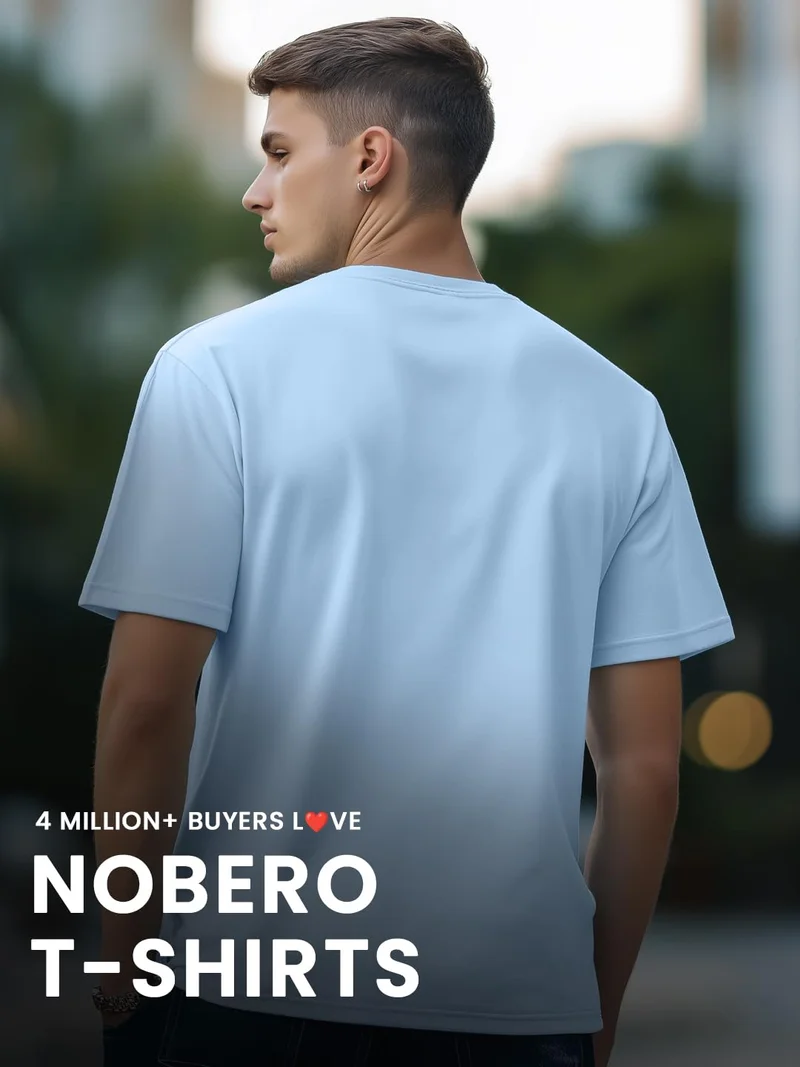 NOBERO  Men's Light Blue Graphic Print T-Shirt for Men | Best Price UAE
