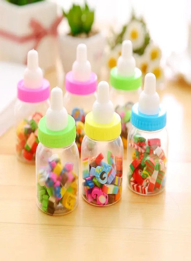 VTL Mini Erasers in Baby Bottle Shape, Cartoon Design, School Stationery, Pack of 6, Multi-Color - Image 1