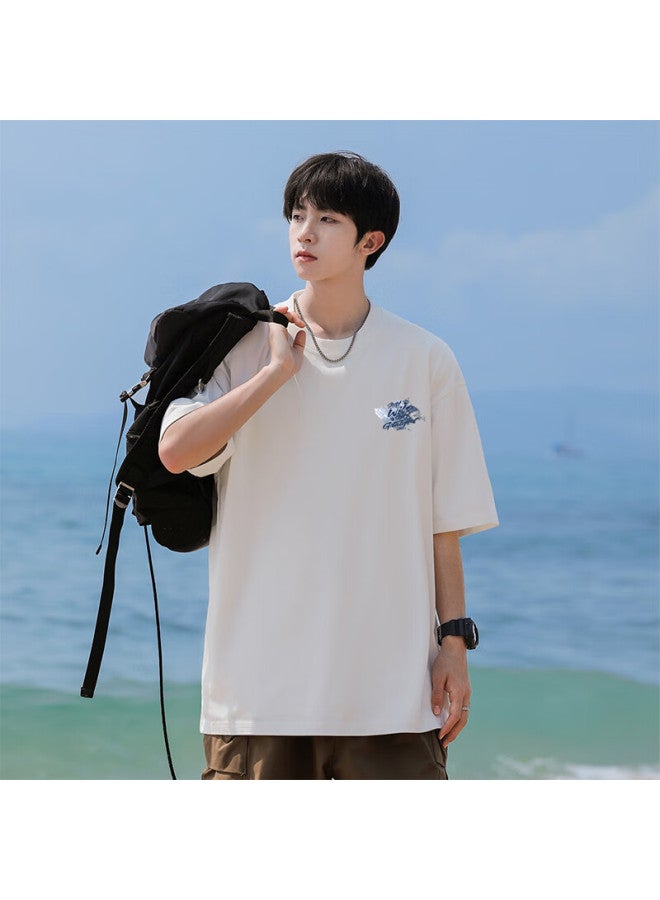 Clor Short-sleeve Men's Trendy Printed Summer Breathable Casual Top, Pure Cotton Lightweight Loose T-shirt For Women, C008 White M - Image 2