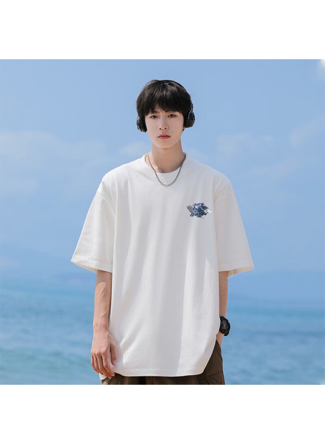 Clor Short-sleeve Men's Trendy Printed Summer Breathable Casual Top, Pure Cotton Lightweight Loose T-shirt For Women, C008 White M - Image 5