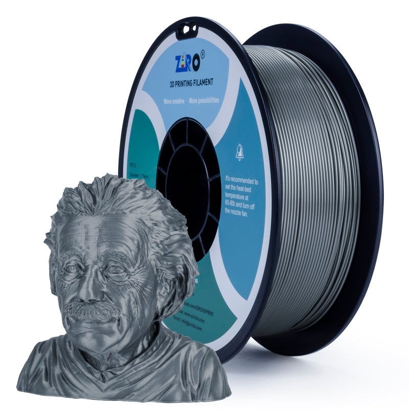 ZIRO PETG 3D Printer Filament, 1.75mm Diameter, 1kg Spool, Low Warping, No Odor, SLIVER - Image 2