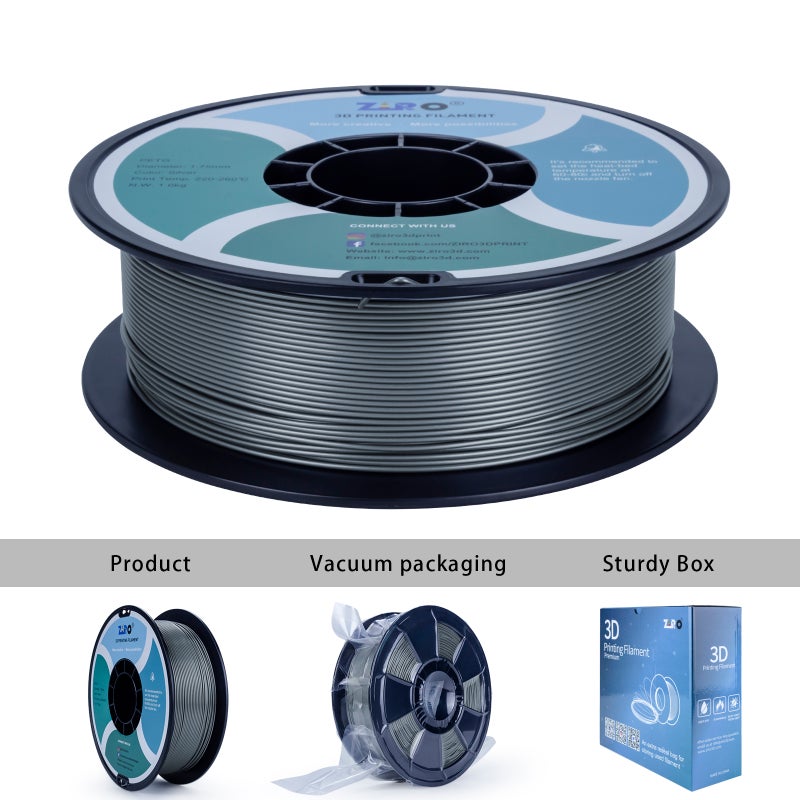 ZIRO PETG 3D Printer Filament, 1.75mm Diameter, 1kg Spool, Low Warping, No Odor, SLIVER - Image 1
