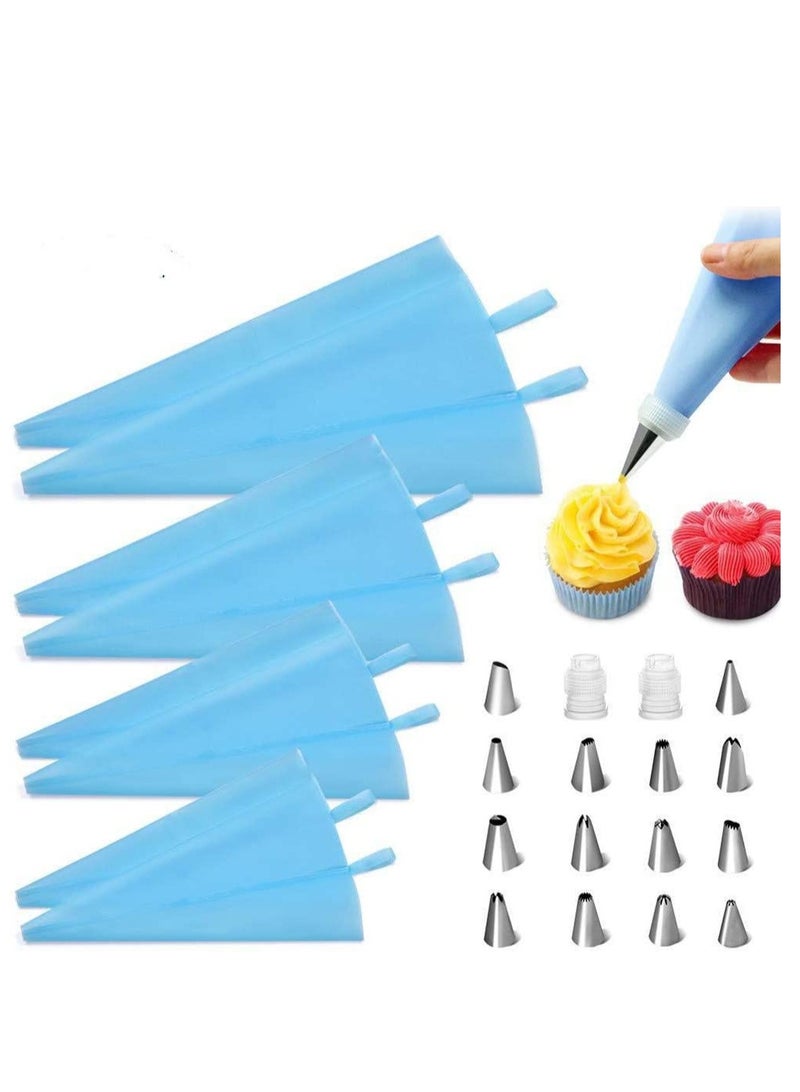 SYOSI SYOSI Cake Decorating Supplies Kit 14 Icing Piping Tips Nozzles 8 Reusable Silicone Pastry Bags 2 Couplers Couplers Baking Cupcakes Cookies Candy Supplies Tool 24 Pieces - Image 1