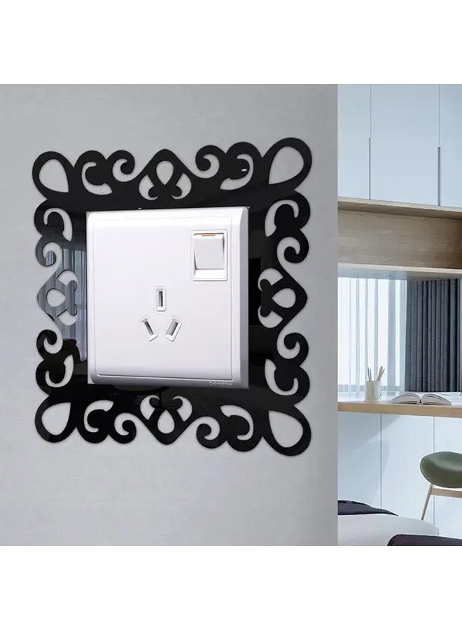 Black Floral Acrylic Switch Wall Stickers 6pcs Self Adhesive Glossy Square Decor - Image 4