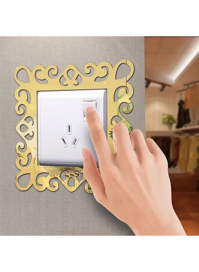 Black Floral Acrylic Switch Wall Stickers 6pcs Self Adhesive Glossy Square Decor - Image 1