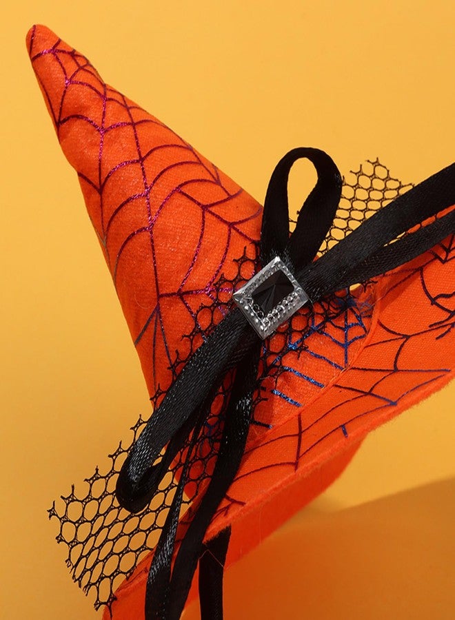 Dzrige Halloween Witch Hat Headband Witch Spider Web Headwear Witch Hat Headpiece Accessories for Halloween Party Cosplay (Orange) - Image 4