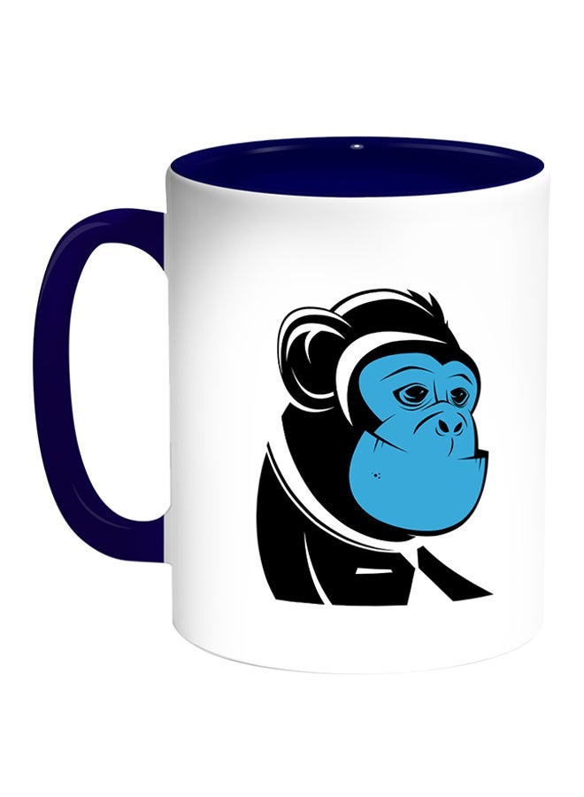 Cartoon Drawings Monkey Printed Coffee Mug White/Blue 11ounce