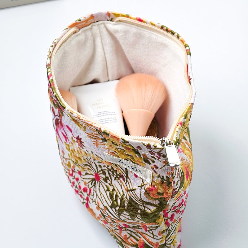 Large Floral Embroidered Cosmetic Bag with Zipper - Image 2