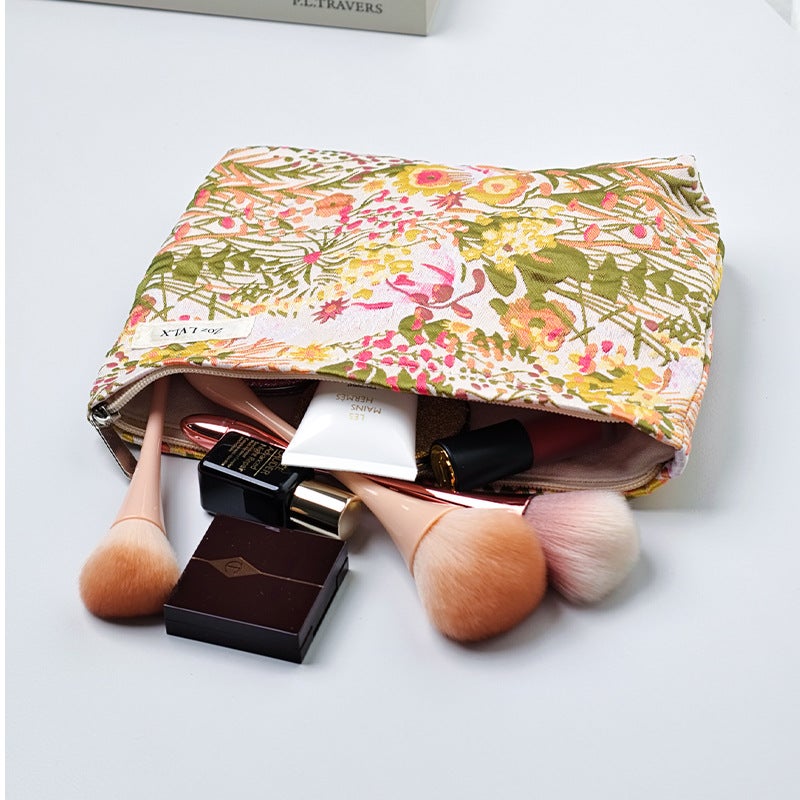 Large Floral Embroidered Cosmetic Bag with Zipper - Image 1