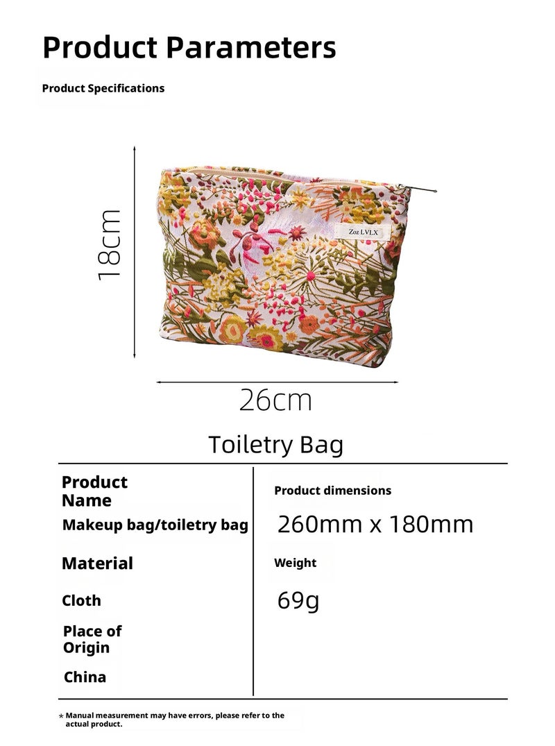 Large Floral Embroidered Cosmetic Bag with Zipper - Image 5