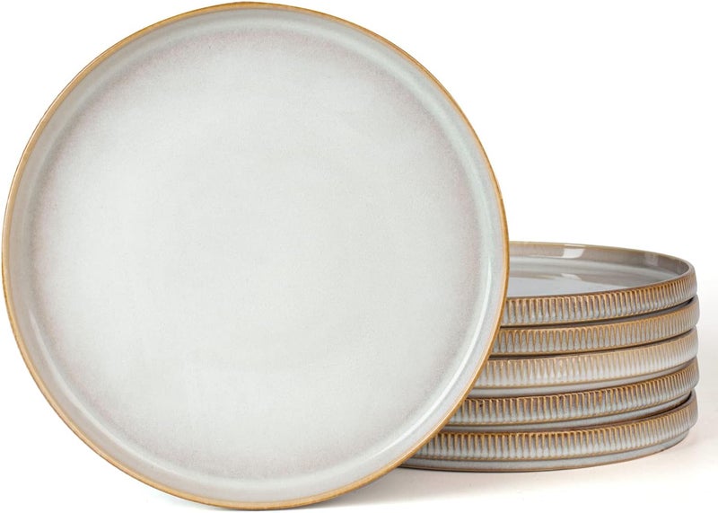 famiware Star Dinner Plates Set for 6, 10-Inch Scratch Resistant Stoneware, Cappuccino White - Image 1