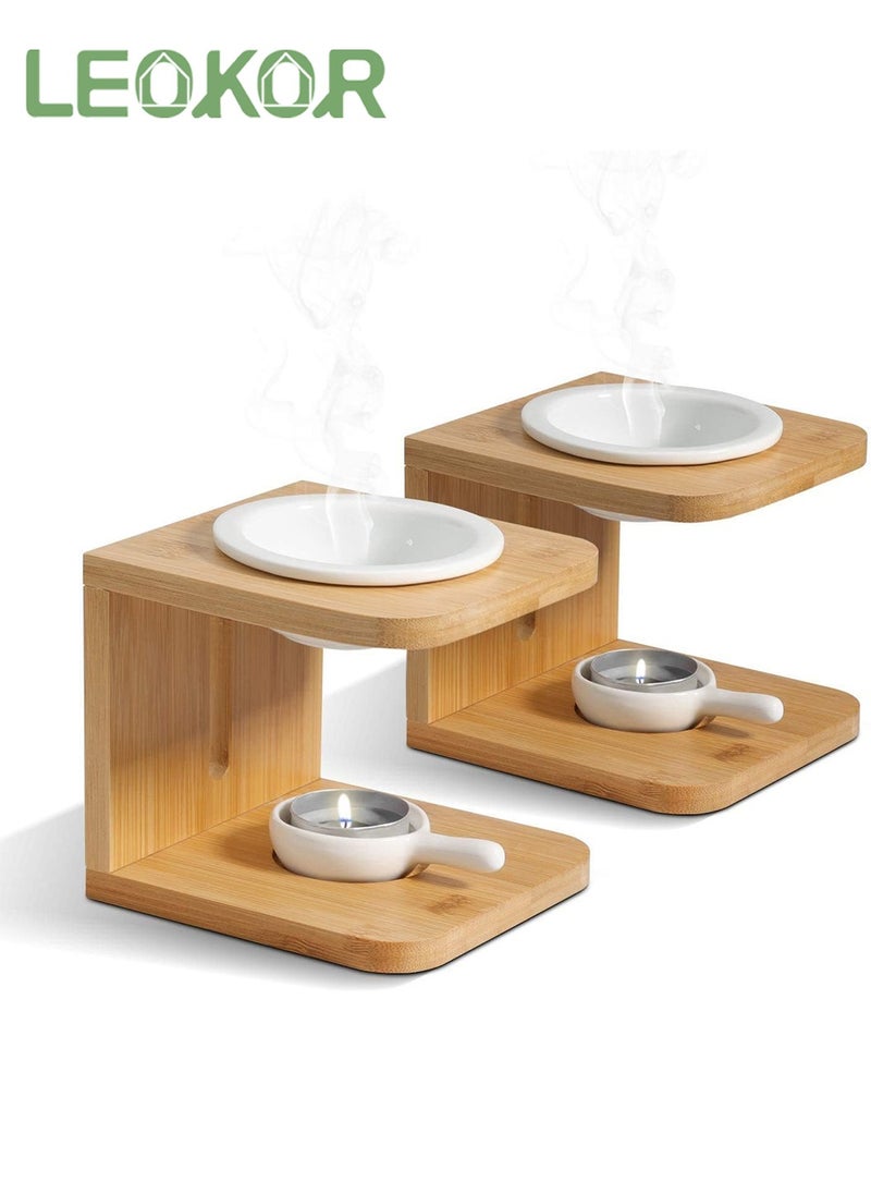 LEOKOR 2 Pack Wood Tea Light Candle Holder, Essential Oil Burner Candle Aroma Diffuser with Candle Spoon, Suitable for Spa Yoga Meditation  - Image 1