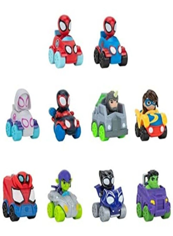 VORAGA Marvel's Spidey and his Amazing Friends SNF0046 10-Pack-2” Mini Vehicle Assortment Including, Ghost Spider, Miles, Hulk, and More-Toys Featuring Your Friendly Neighbourhood Spideys, Multi - Image 2
