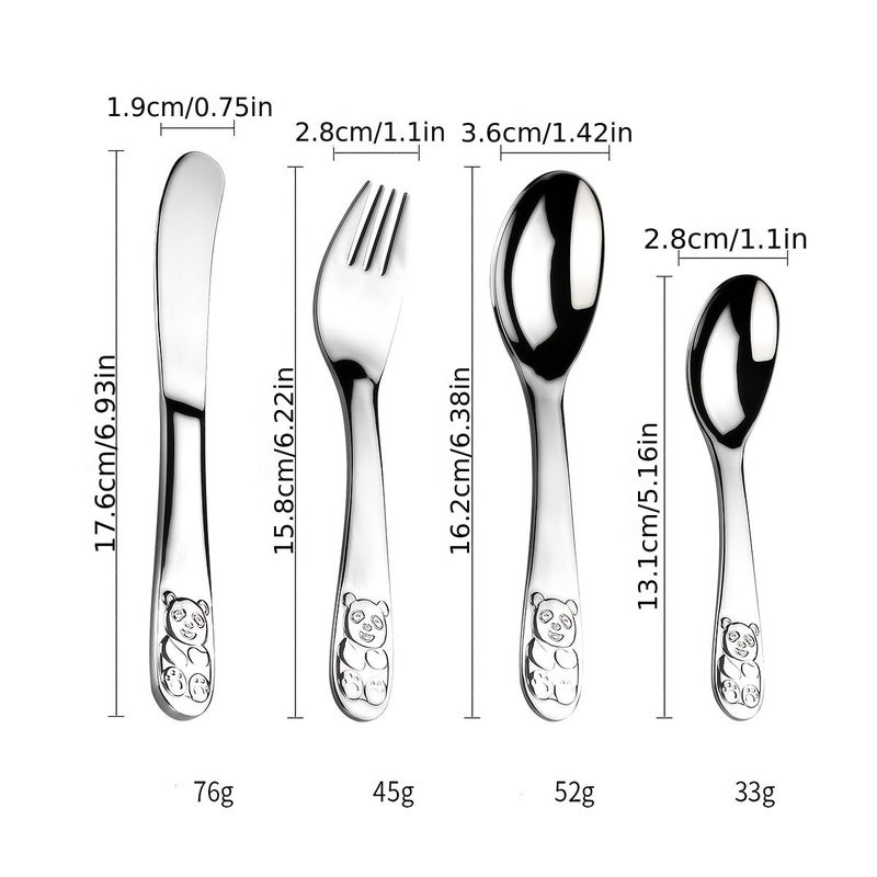 Personalized 304 Stainless Steel Tableware Set 4pcs With Knives Forks Spoons Food Grade Teddy Bear Three Dimensional Handle Corrosion Resistant And Rust Resistant For Household Tableware - Image 3