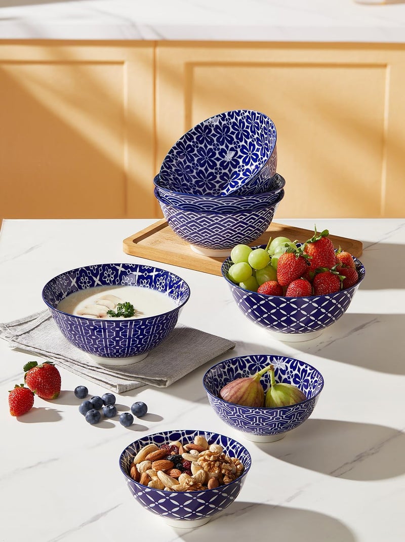 Metahom Ceramic Cereal Bowls 23 Oz Blue and White Bowls Porcelain Soup Bowl Set for Salad Dessert Pasta Ice CreamSet of 6 - Image 3