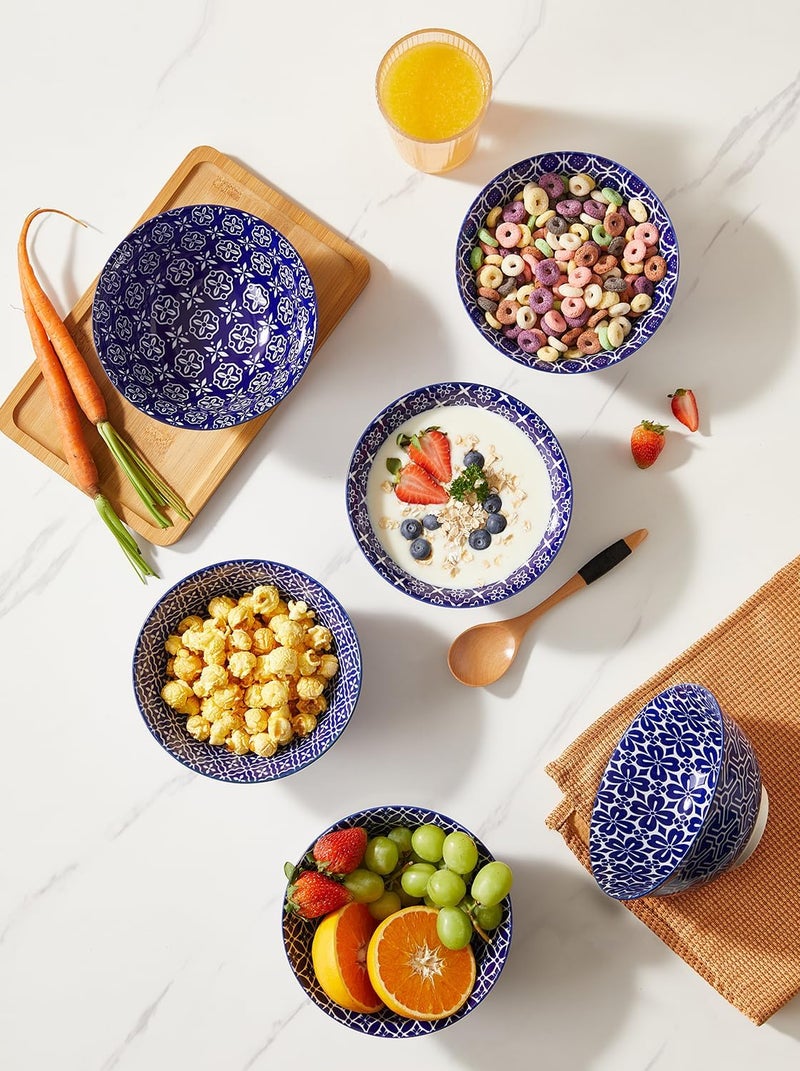 Metahom Ceramic Cereal Bowls 23 Oz Blue and White Bowls Porcelain Soup Bowl Set for Salad Dessert Pasta Ice CreamSet of 6 - Image 4