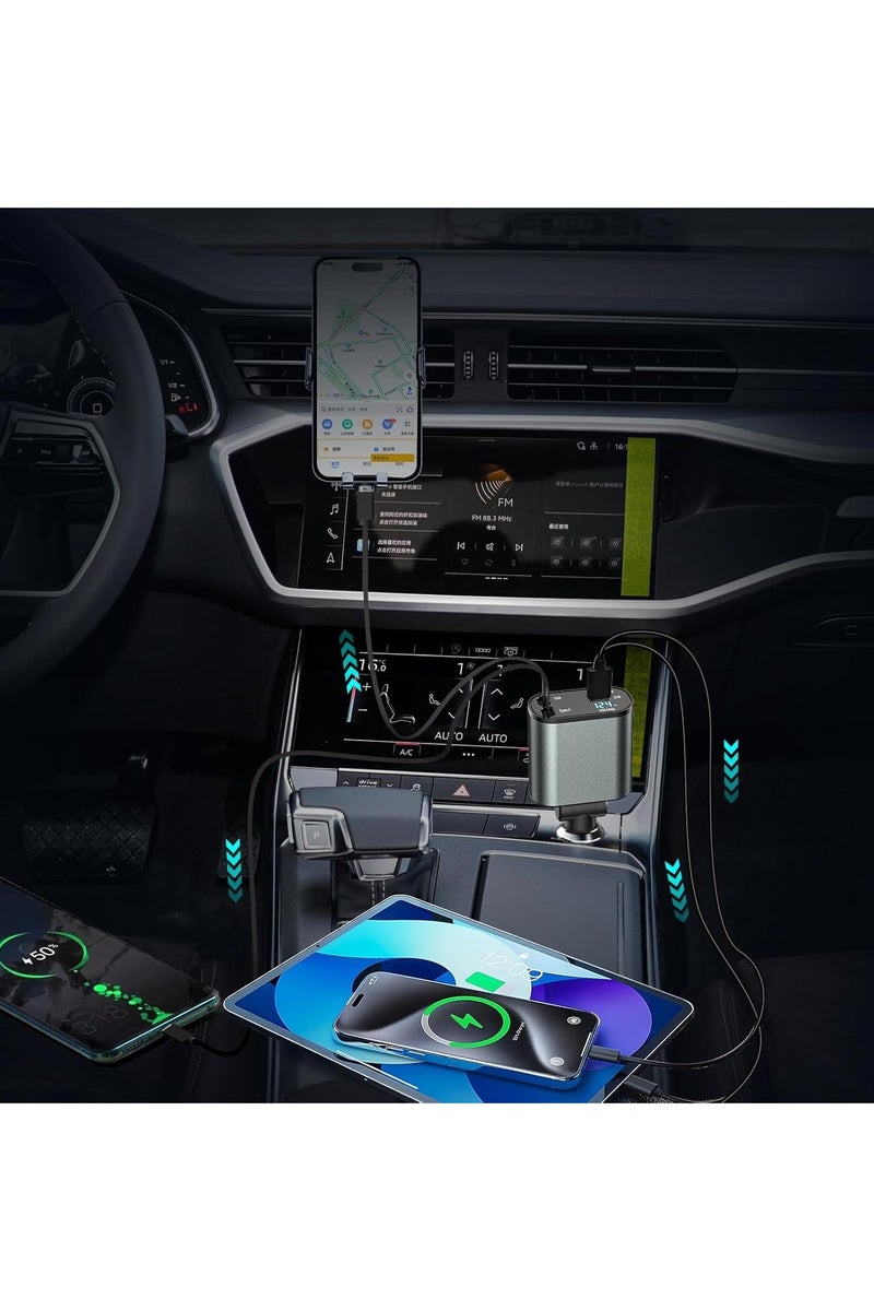 Car Charger 120W, 4-in-1 Fast Charging with Retractable Cables, Dual USB Ports  Voltage Display, Powerful Output, Compatible with iPhone, Android  Multi-Devices - Image 5