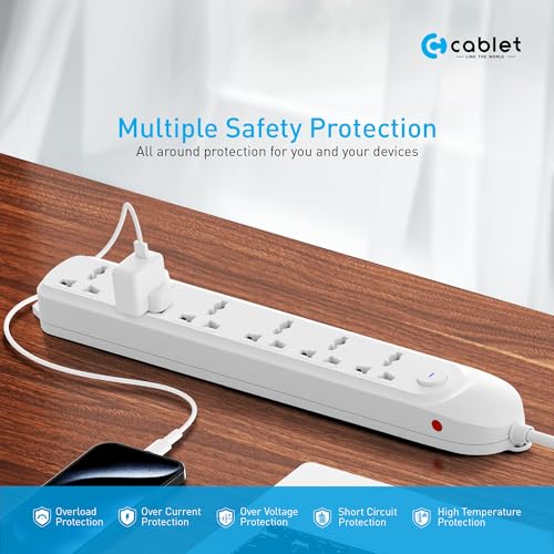 Cablet Extension Board 1500W 6A | 6 Universal Multi Plug Sockets with Surge Protector, Overload Protection, 4.5M Heavy Duty Cord, LED Indicator Master Switch, Spike Guard Power Strip for Home & Office - Image 3