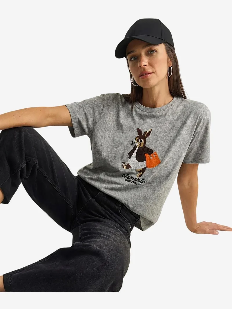 بيانكو لوتشي LUCCI Embroidered Crew Neck T-Shirt