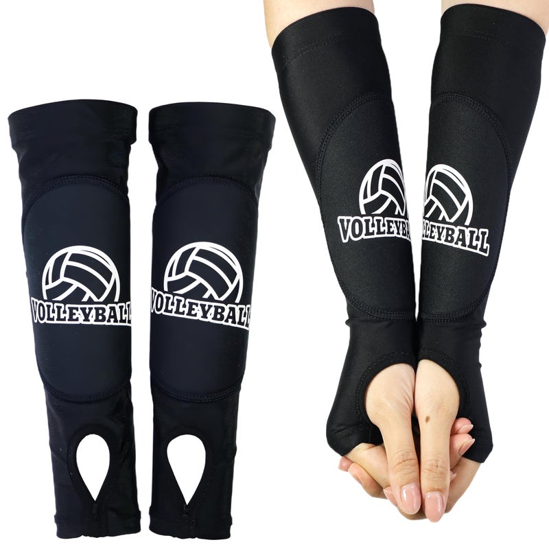 Drokenle Volleyball Arm Sleeves with Passing Protection Forearm Pads, Black Hitting Forearm Sleeves Padded Volleyball Sleeve with Thumb Hole for Youth Girls Kids, 1 Pair - Image 1