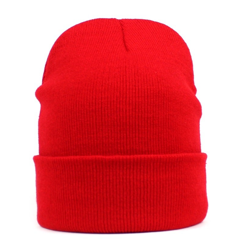Knitted Hat logo Womens Winter Warm Cold-proof Wool Hat Mens Classic Pullover Hat Embroidered Red