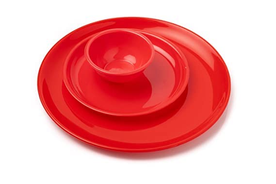 Coolkart 18 Pieces Round Dinner Set | Shiny & Glossy Finish | 100% Food Grade | Dishwasher Safe | Freezer Safe | Microwave Safe | Reusable (Red) - Image 2