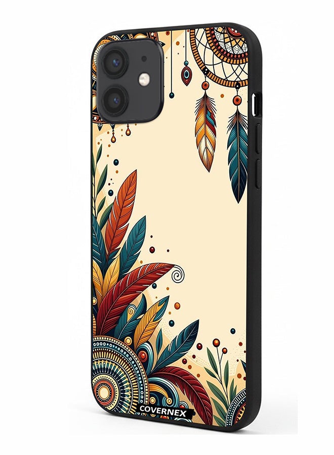 Covernex Apple iPhone 12 Protective Case Cover Printed Featuring Tribal Boho Feather - Image 1