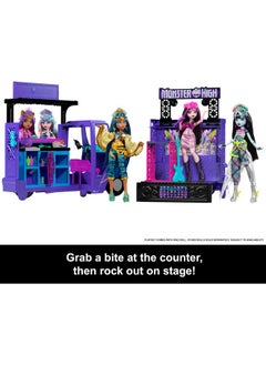 MONSTER HIGH Draculaura Doll & Playset, Fangtastic Rockin’ Food Truck With Pullout Stage Transformation & 13+ Food & Music Themed Accessories  - Image 4