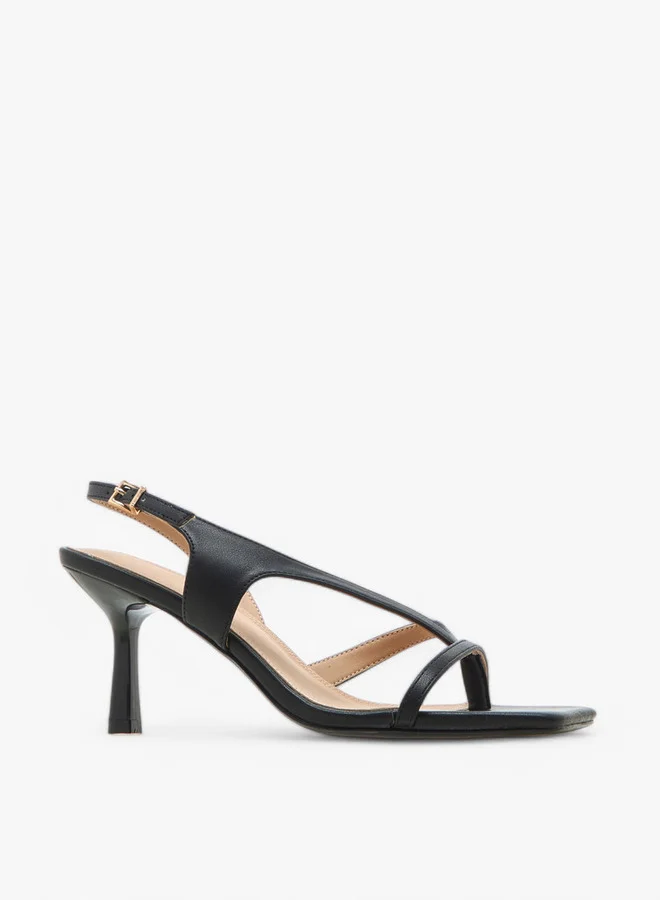 Flora Bella By Shoexpress Cut-Out Detail Sandals with Flared Heel and Hook and Loop Closure