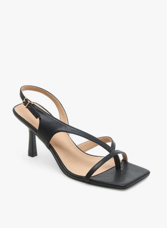 Flora Bella By Shoexpress Cut-Out Detail Sandals with Flared Heel and Hook and Loop Closure
