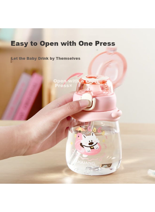 Fga Fuguang Children's Summer Water Bottle With Pop-up Lid, Straw Cup, Tritan Shatterproof, Portable Handle Strap Water Bottle For Elementary School Students - Image 2