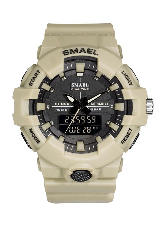 سميل ساعة يد رقمية وبعقارب وسوار من الراتينج مقاومة للماء طراز Smael-33-BRO للرجال