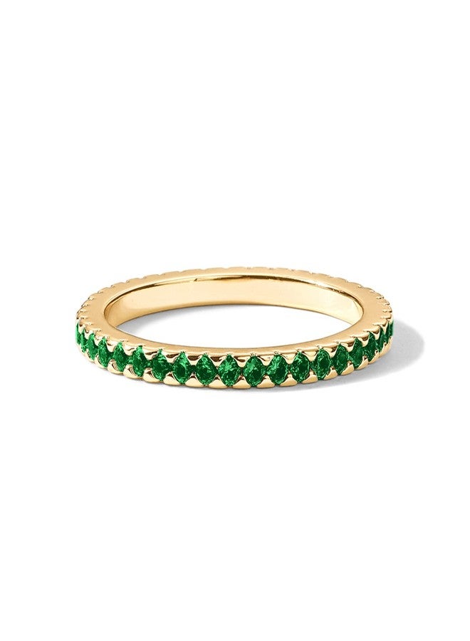 PAVOI 14K Yellow Gold Plated Sterling Silver Stackable Ring Colored CZ Stones | Green CZ Eternity Bands for Women (Size 8) - Image 3
