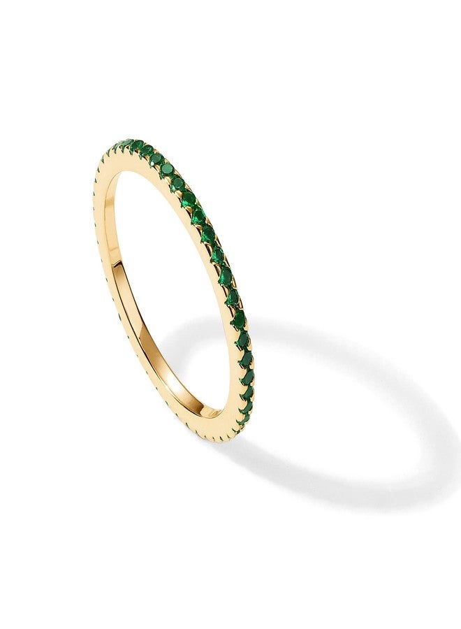 PAVOI 14K Yellow Gold Plated Sterling Silver Stackable Ring Colored CZ Stones | Green CZ Eternity Bands for Women (Size 8) - Image 1