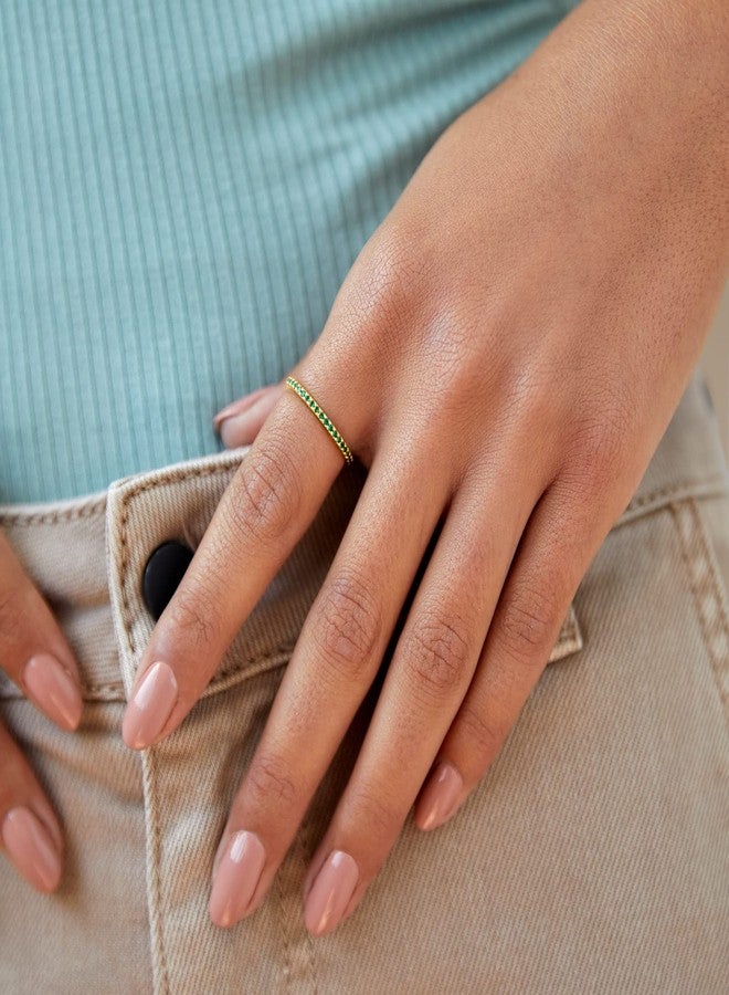 PAVOI 14K Yellow Gold Plated Sterling Silver Stackable Ring Colored CZ Stones | Green CZ Eternity Bands for Women (Size 8) - Image 4