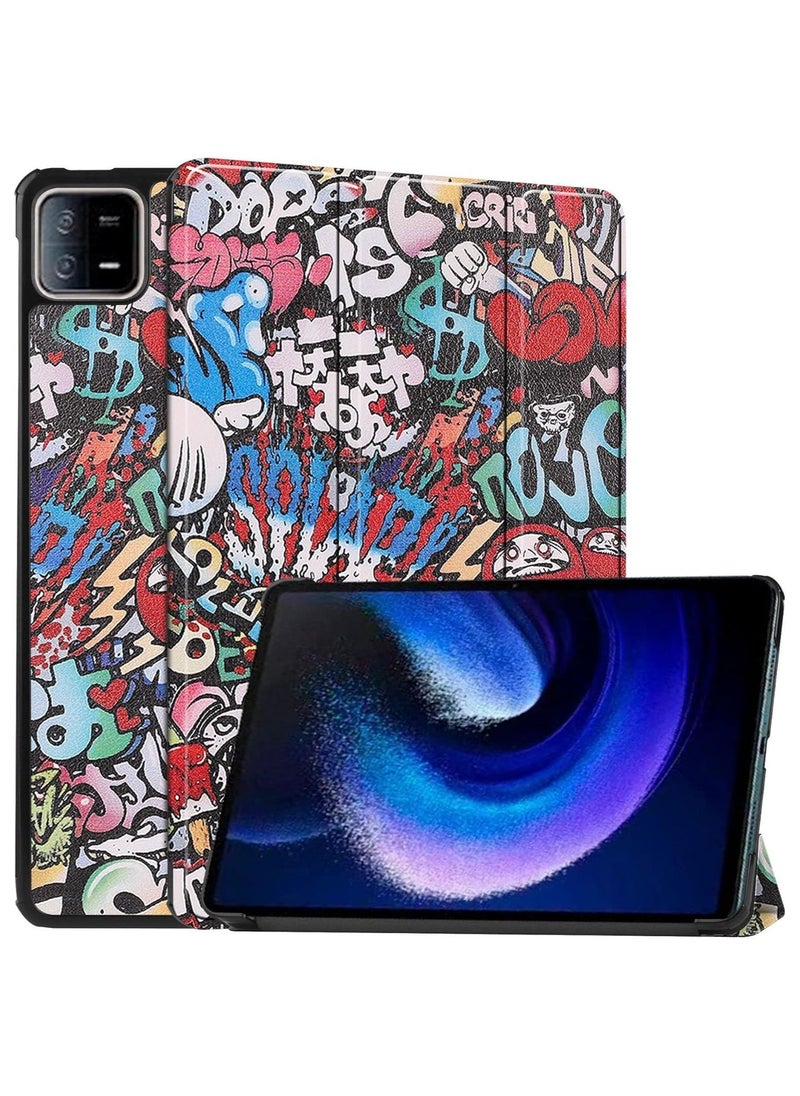Arabest Xiaomi Pad 6 / Xiaomi Pad 6 Pro 2023 case for, Slim Lightweight Hard Shell Cover with Three fold Stand, with Auto Sleep Wake Anti-scratch Smart Protective Cover (Case, Graffiti) - Image 1