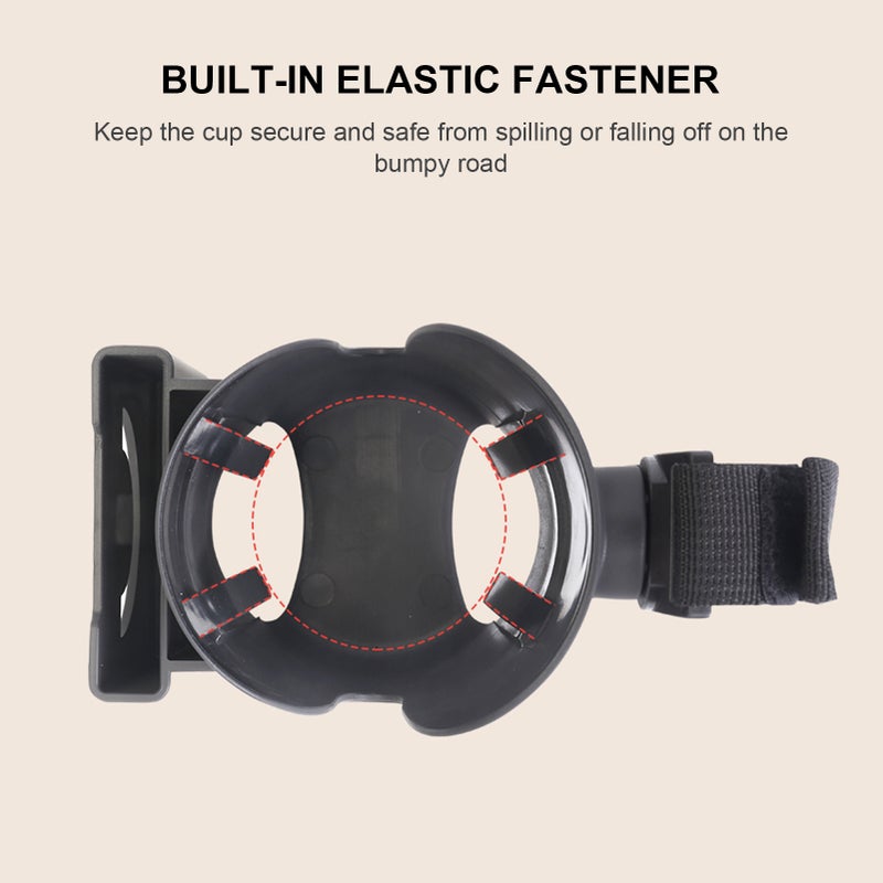 Stroller Cup Holder 2 in 1 Universal Cup Holder Rack Bottle Holders Adhesive Strap Attachment Fits Any Tube Shape for Buggy Pushchair Wheelchair Bike - Image 4