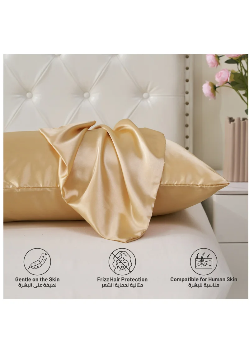 Donetella Satin Pillowcases 2-Pcs Soft And Silky Pillow Cover For Hair And Skin Care With Envelope Closure (Without Pillow Insert),Beige