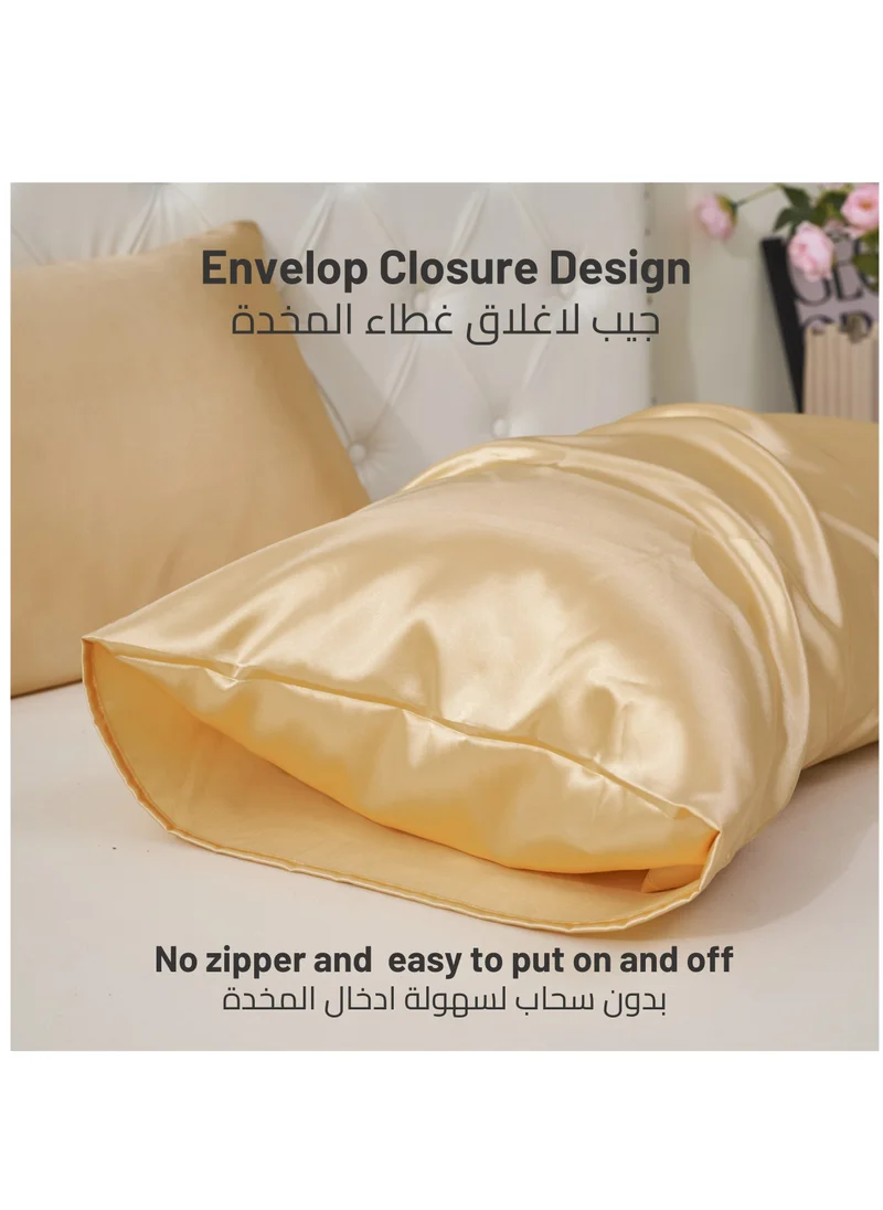Donetella Satin Pillowcases 2-Pcs Soft And Silky Pillow Cover For Hair And Skin Care With Envelope Closure (Without Pillow Insert),Beige