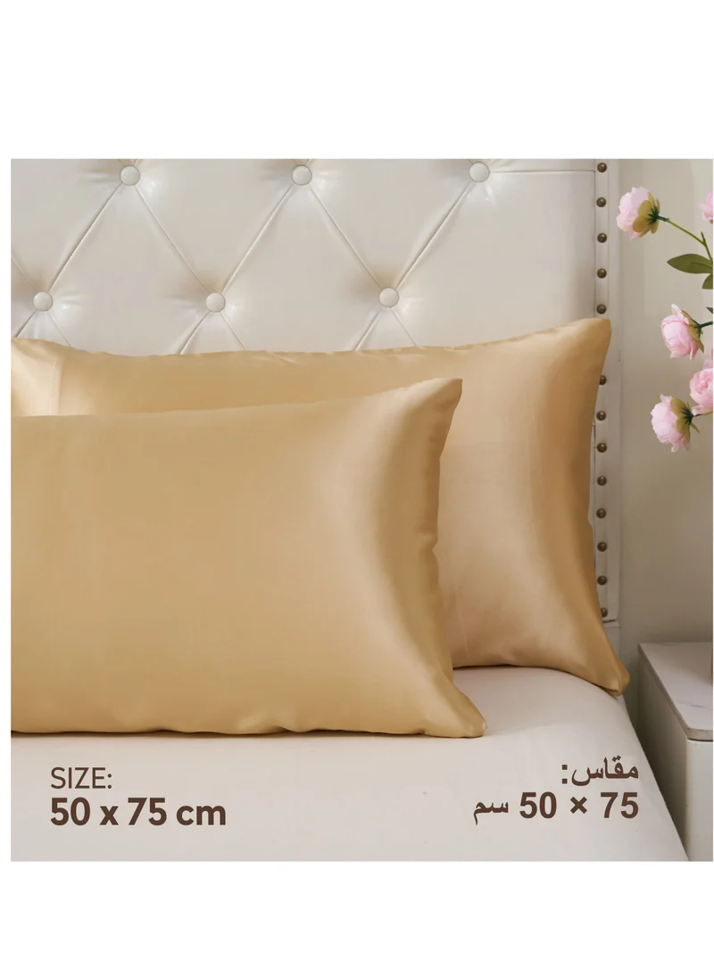 Donetella Satin Pillowcases 2-Pcs Soft And Silky Pillow Cover For Hair And Skin Care With Envelope Closure (Without Pillow Insert),Beige