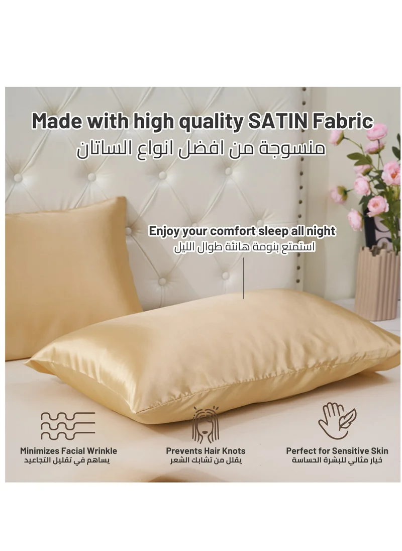 Donetella Satin Pillowcases 2-Pcs Soft And Silky Pillow Cover For Hair And Skin Care With Envelope Closure (Without Pillow Insert),Beige