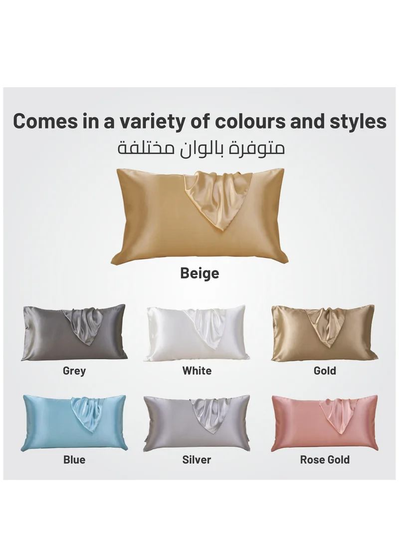 Donetella Satin Pillowcases 2-Pcs Soft And Silky Pillow Cover For Hair And Skin Care With Envelope Closure (Without Pillow Insert),Beige