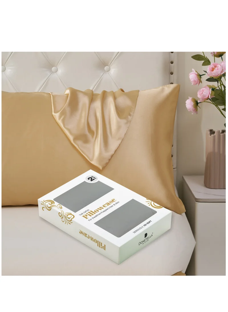 Donetella Satin Pillowcases 2-Pcs Soft And Silky Pillow Cover For Hair And Skin Care With Envelope Closure (Without Pillow Insert),Beige