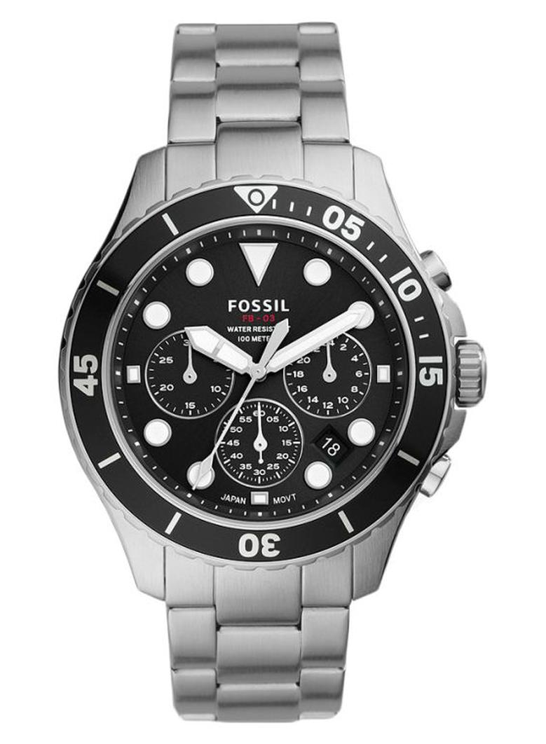 فوسيل ساعة يد كرونوغراف مقاومة للماء طراز FS5725 - 46 مم - فضي رجال - Image 1