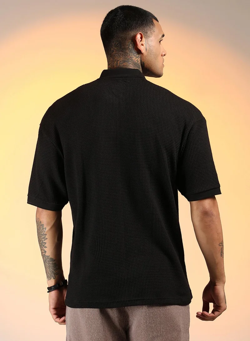 كامبوس سوترا Men's Onyx Black Micro-Waffle Polo T-Shirt