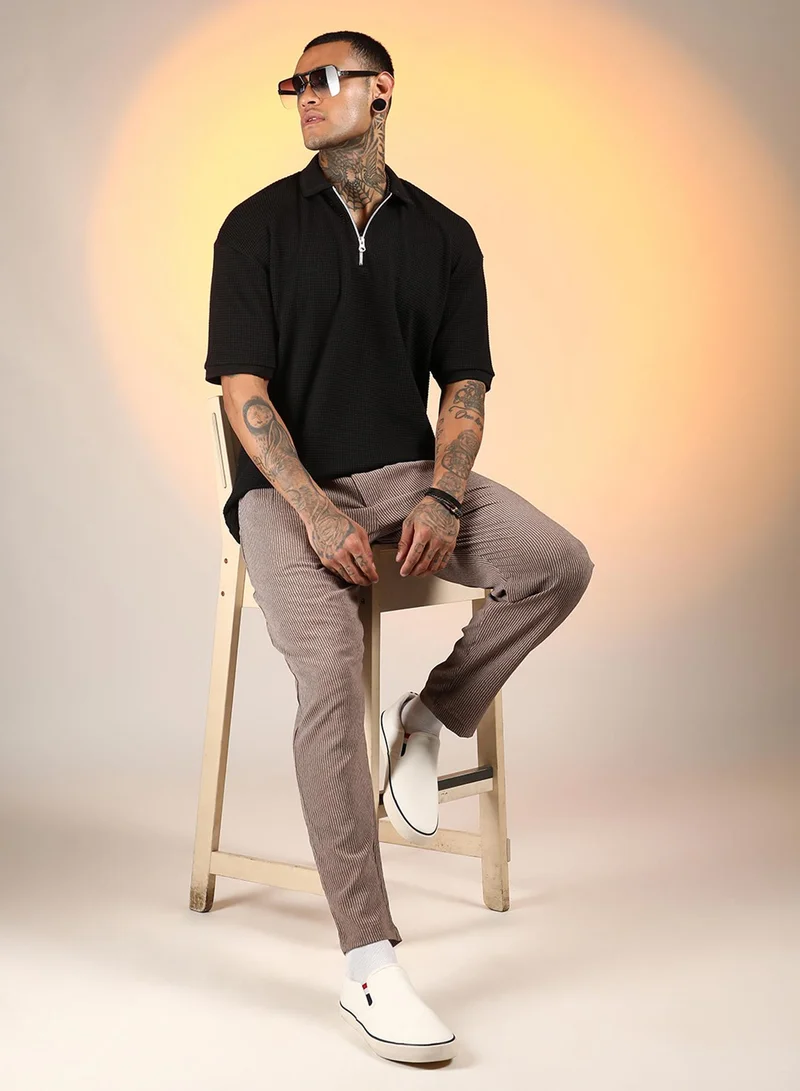 كامبوس سوترا Men's Onyx Black Micro-Waffle Polo T-Shirt