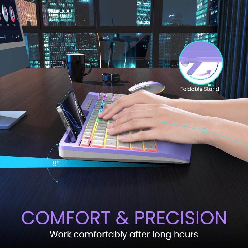 VEILZOR Wireless Keyboard and Mouse Combo- VEILZOR 2.4G Rechargeable Keyboard with Phone Holder, Ergonomic Wrist Rest, 9 RGB Backlit Effects, Silent Keyboard Mouse Set for Windows, Laptop, PC - Image 3